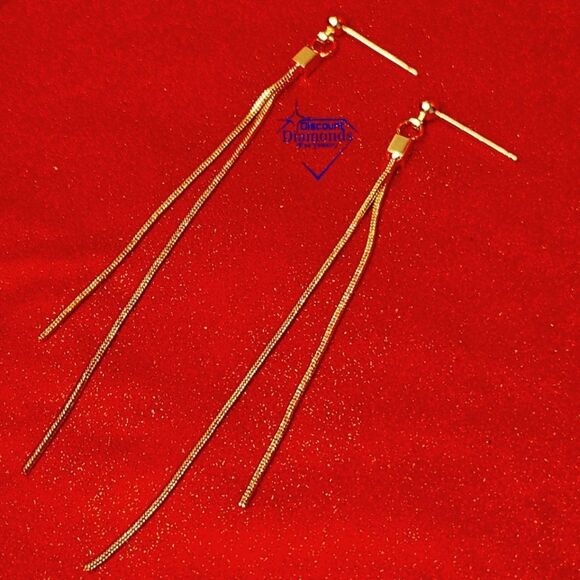 14K Gold on 925 Silver Gold Tassel Dangle Stud Earrings - Picture 6 of 7